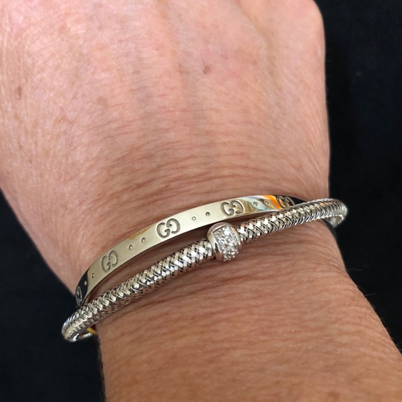 ❤️HP❤️NWOT Gucci Icon 18k White Gold Cuff Bracelet - Picture 6 of 16